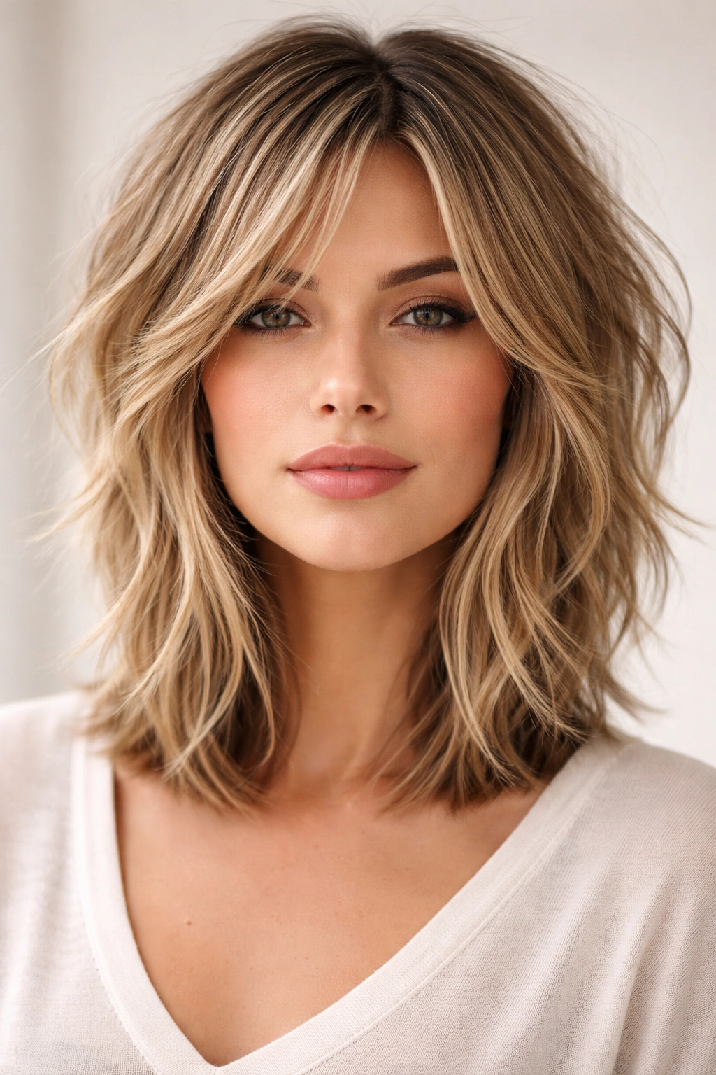 12 Short Layered Cuts For Added Volume And Shape 5 Choppy lob hairstyle with varied lengths and textured edges.