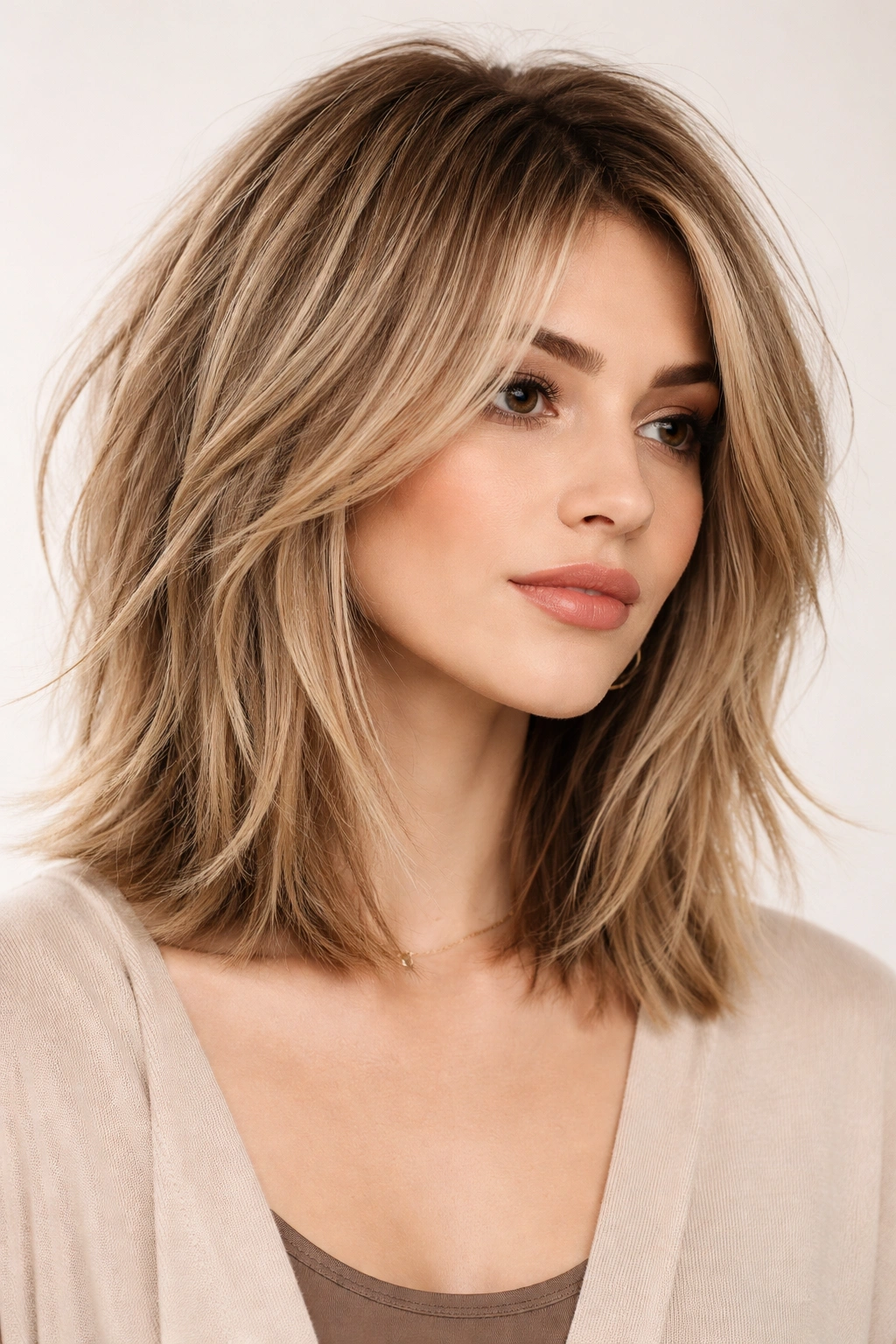 Shoulder-length choppy lob with textured layers