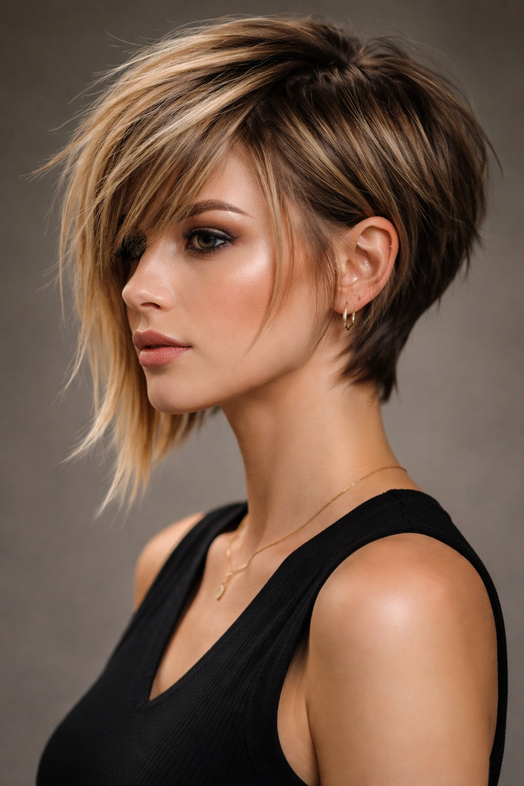 Choppy pixie-bob hybrid showing cropped back and longer front with textured layers