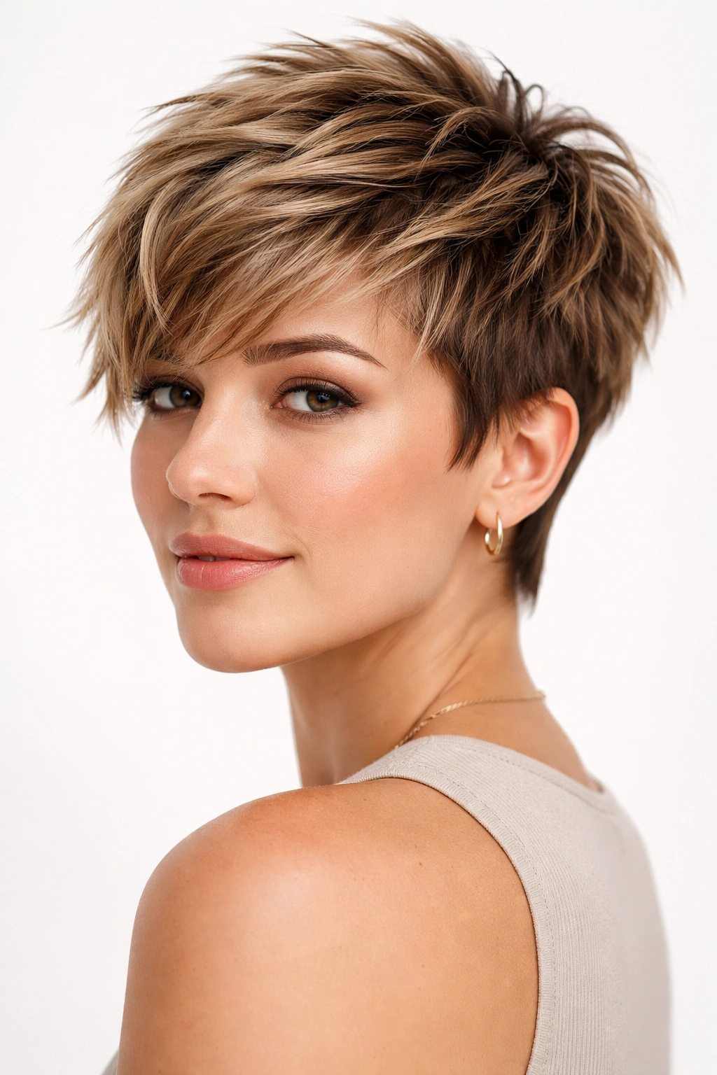 Choppy volume pixie with chunky crown texture
