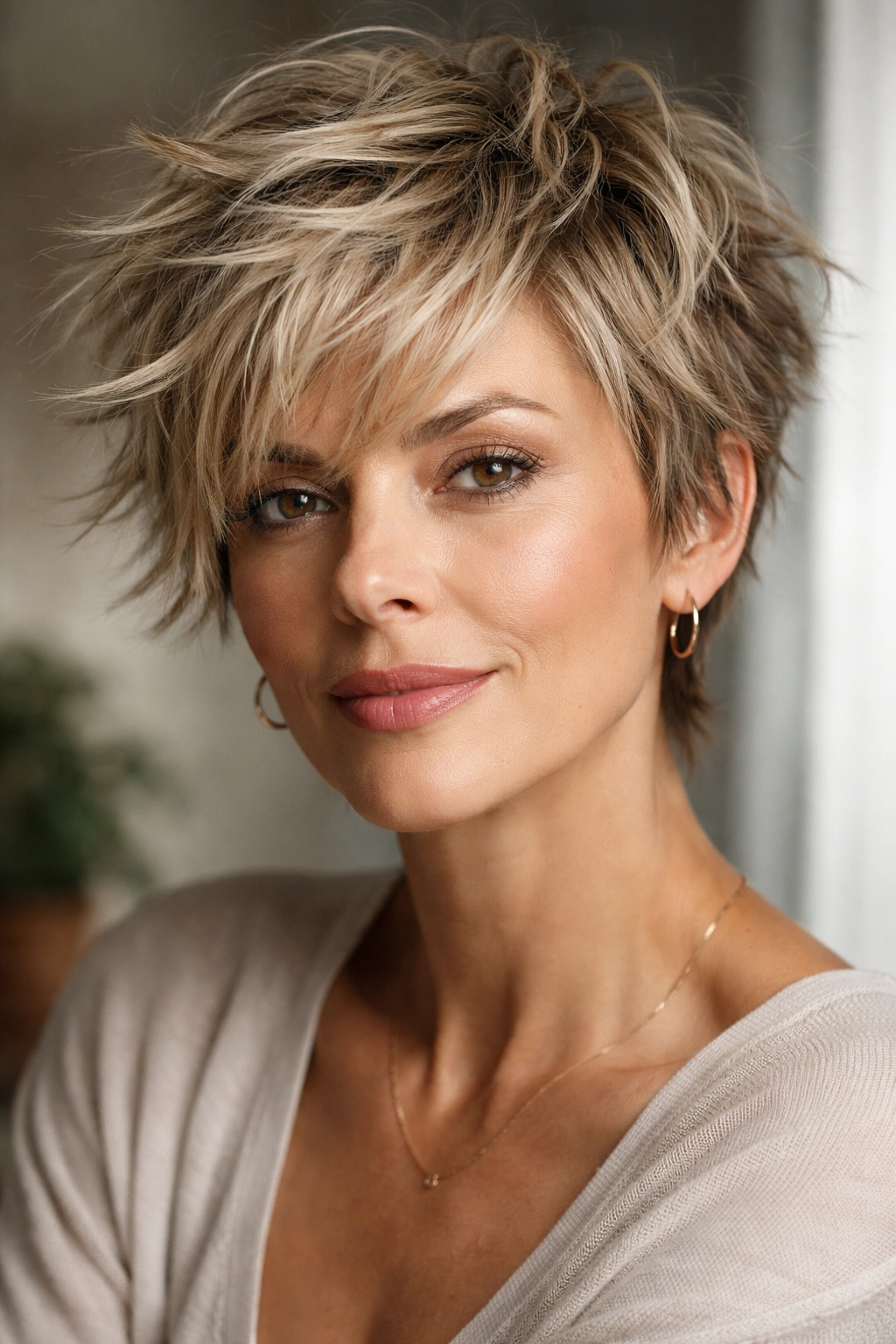 15 Pixie Hairstyles That Shine On Women Over 40 3 Woman with choppy pixie and textured layers