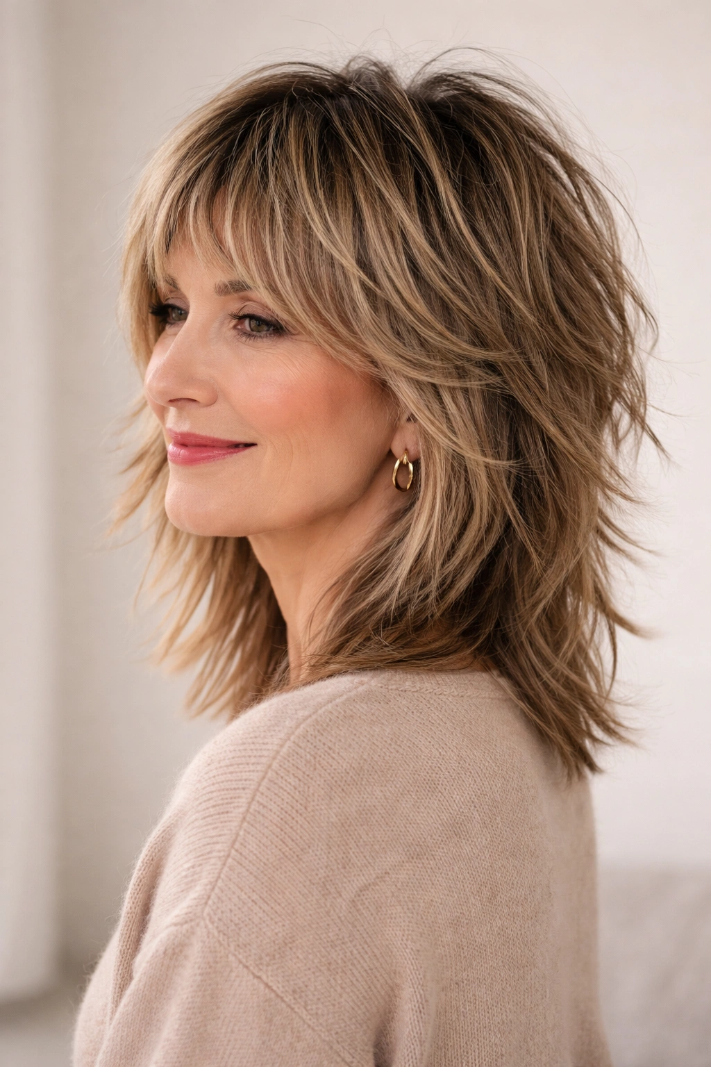 Medium-length choppy shag with textured layers and movement