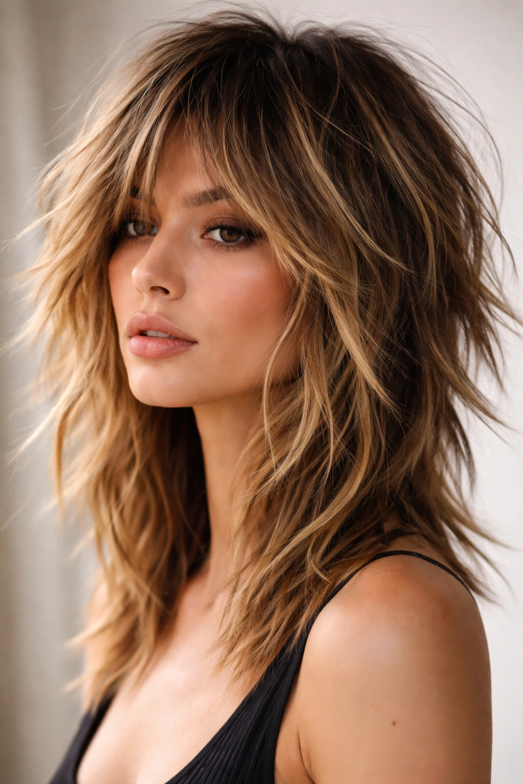 18 Medium Shaggy Cuts With Built In Movement 3 Portrait demonstrating choppy, disconnected shag with visible layer gaps