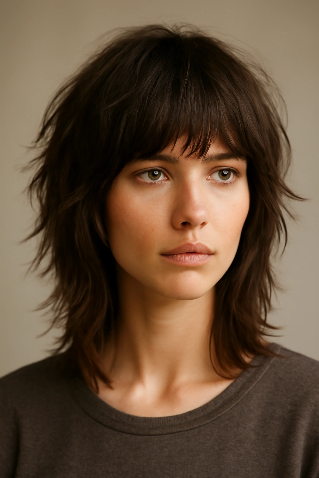 10 Messy Medium Shags You Can Air Dry Easily 1 Close-up of a person with choppy face-framing shag showing ear-length frames and mid-collarbone length