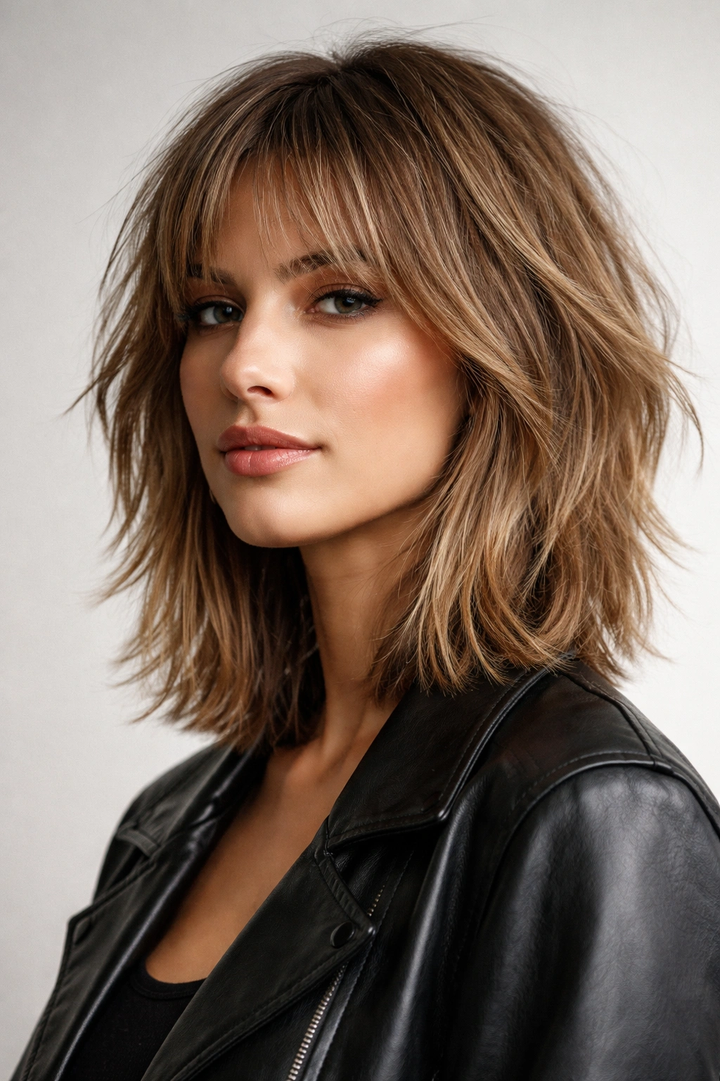 Choppy shoulder-length haircut with textured layers