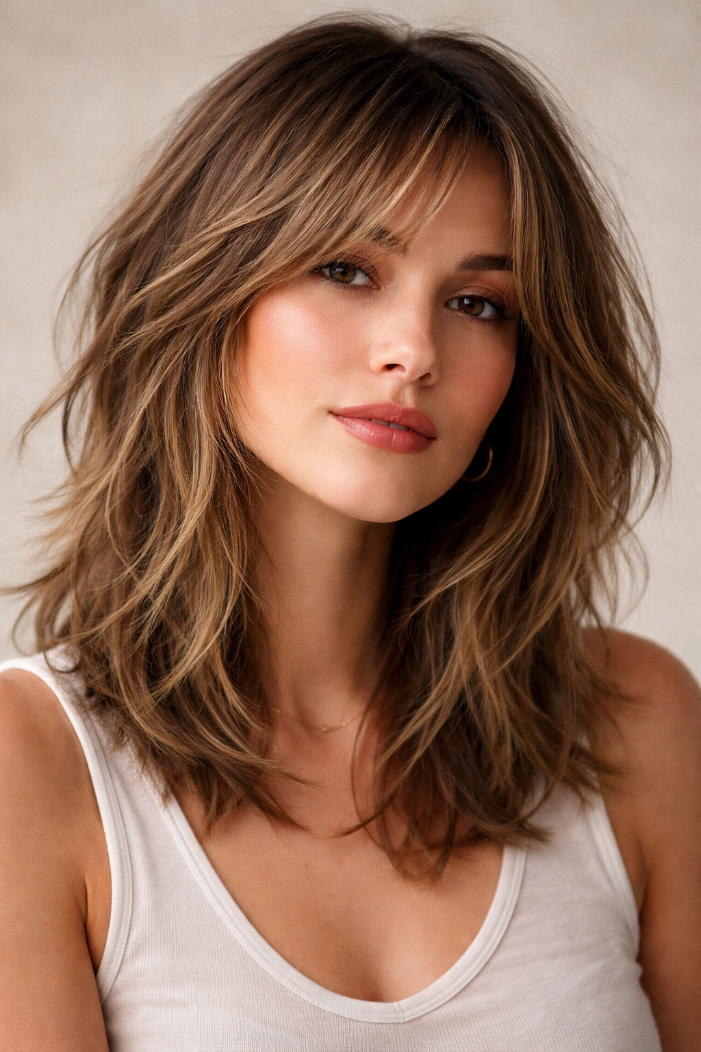 Medium-length hair with soft choppy texture and movement.