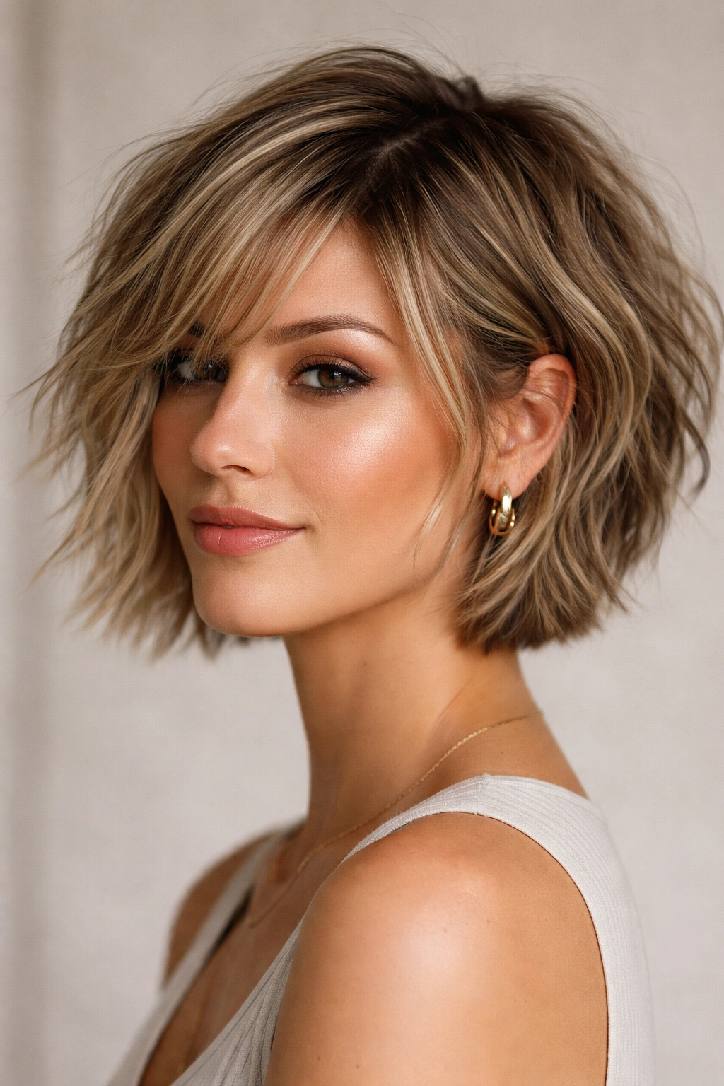 Close-up of The Choppy Textured Bob showing layered texture and movement
