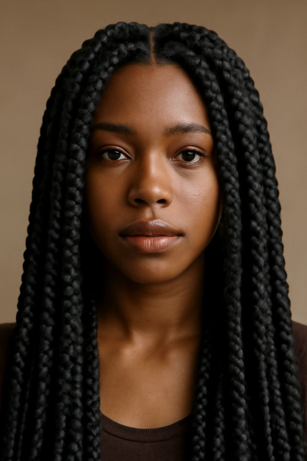 20 Box Braid Styles From Short Bobs to Waist Length 16 Close-up of chunky, thick box braids forming a bold hairstyle.