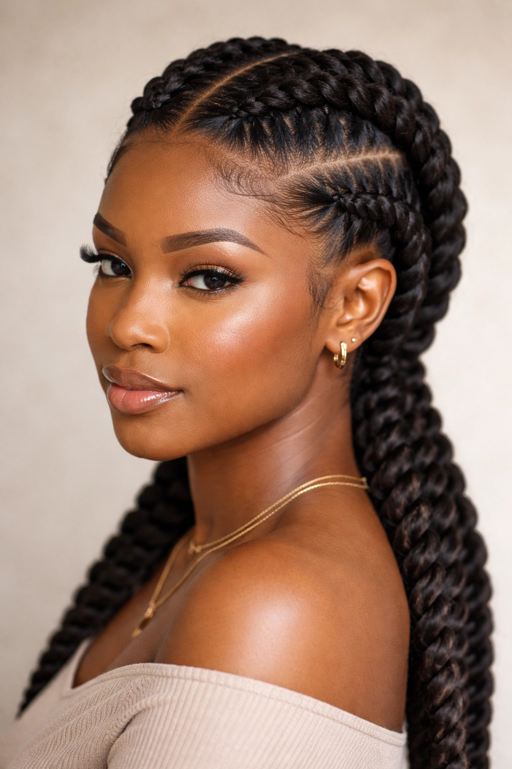 10 Two Braid Natural Styles Black Women Love 4 Two chunky cornrow twists laid close to the scalp with a textured pattern
