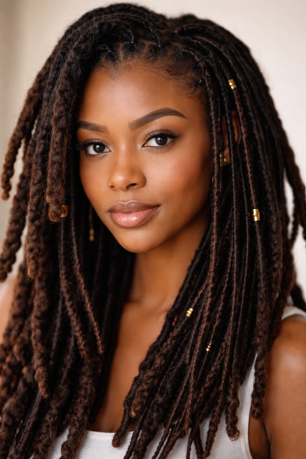 Close-up showing chunky and thin loc thickness on a single head