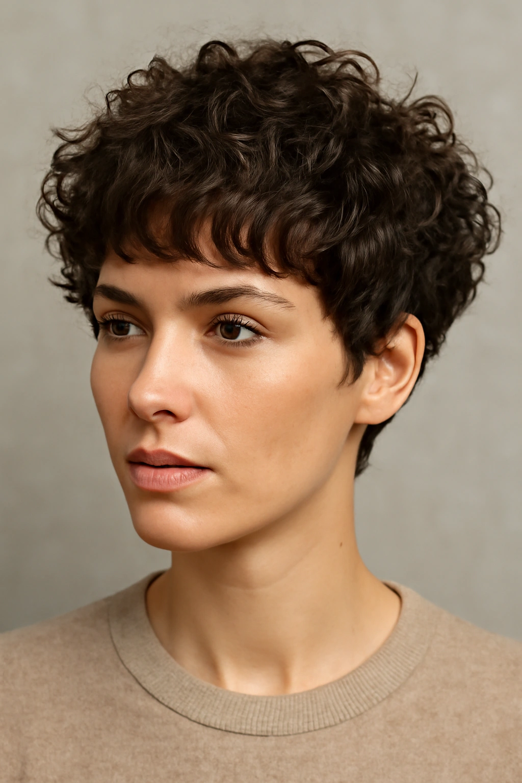 Close-up of a short chunky textured crop hairstyle