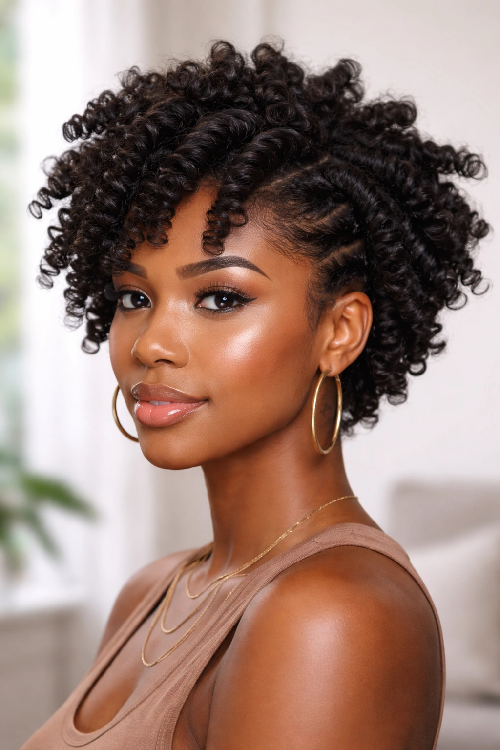 Short natural hair with large chunky twists and dramatic texture