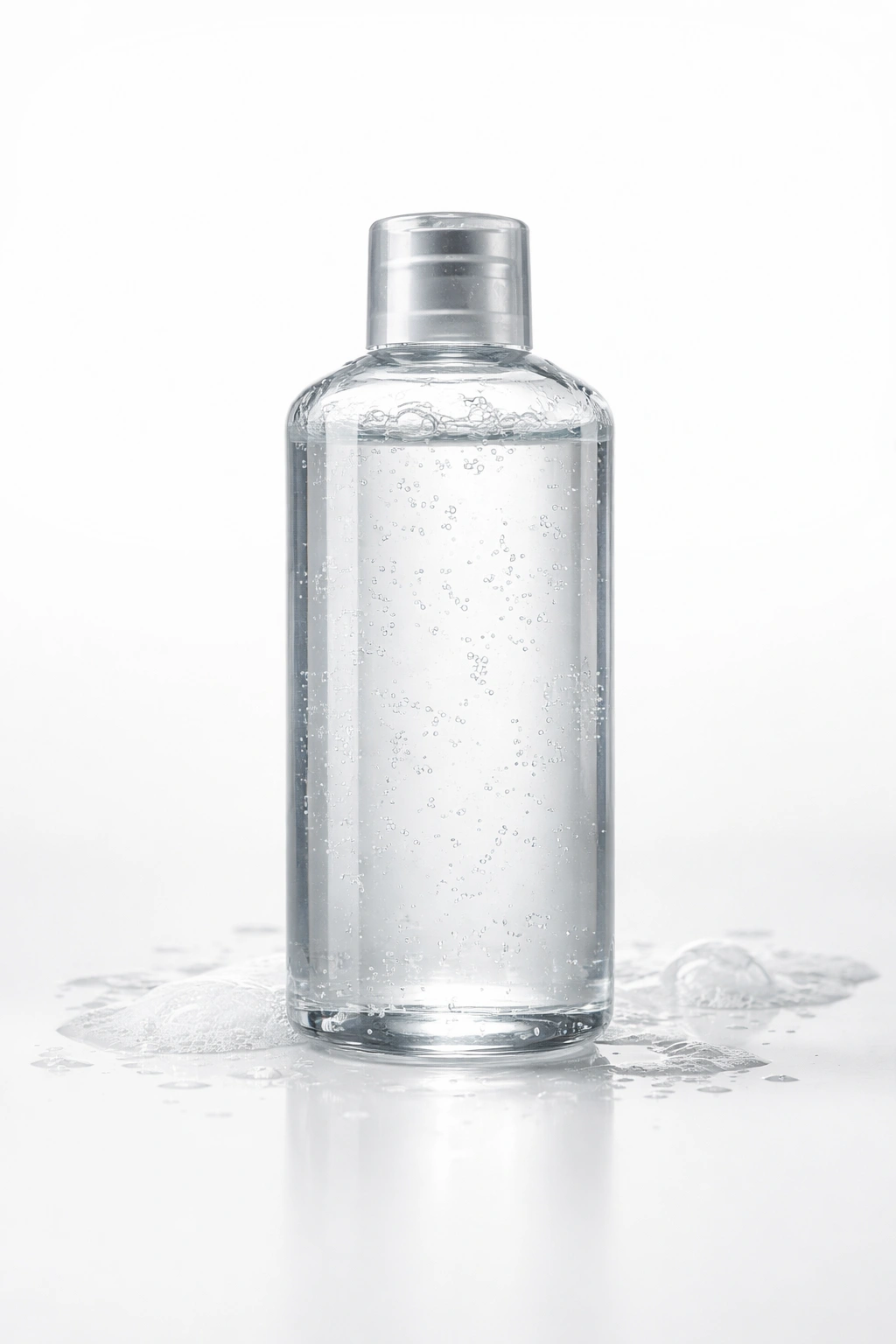 Clarifying shampoo bottle on plain background