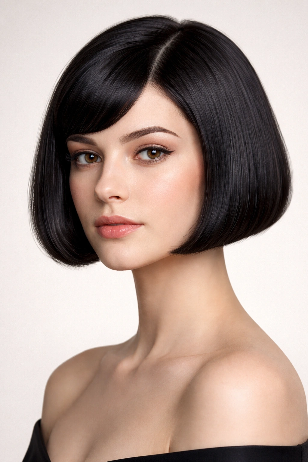 Woman with jaw-length blunt bob, classic 1920s hairstyle