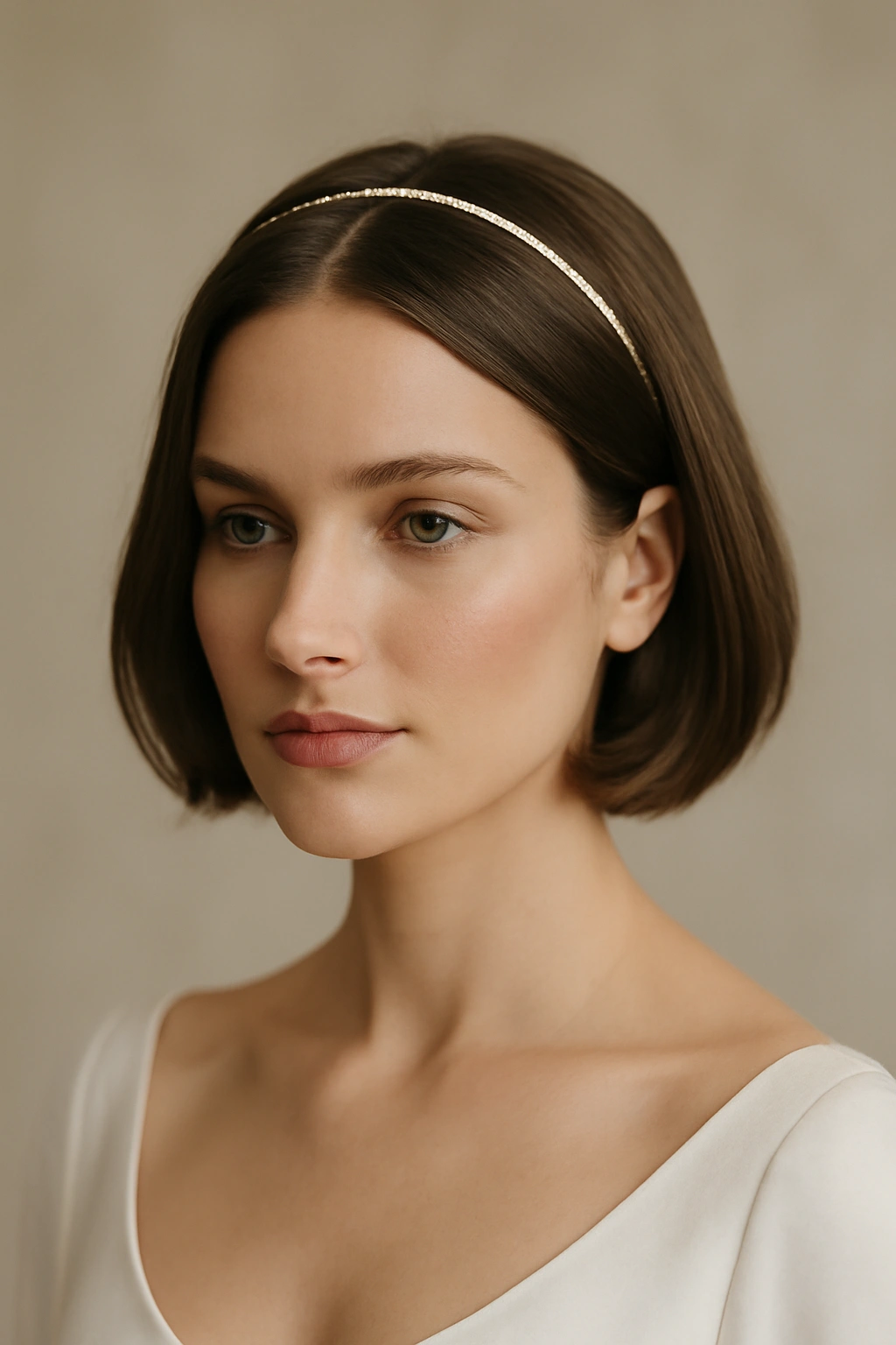 18 Wedding Hairstyles That Look Amazing on Short Hair 13 Short bob with center part and delicate headband, bridal-ready.