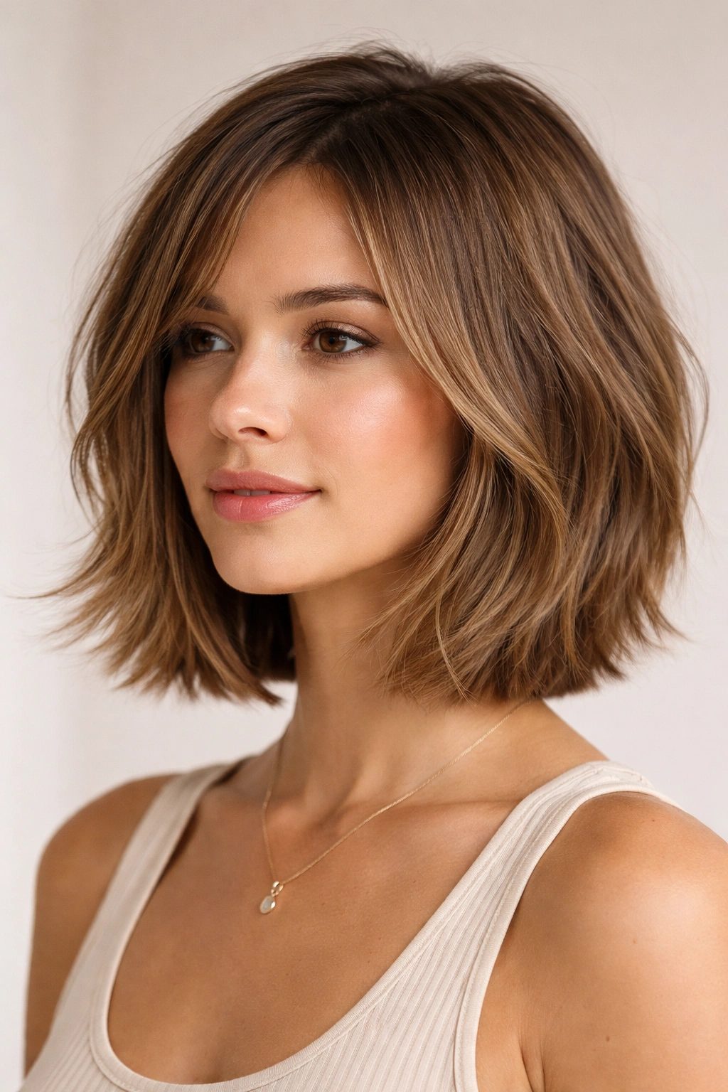 20 Shoulder Length Haircuts For Every Hair Type 1 Close-up of shoulder-length bob with textured layers and movement