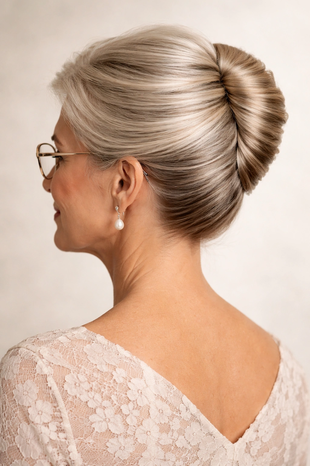 Close-up of Classic French Twist updo with polished, elegant styling