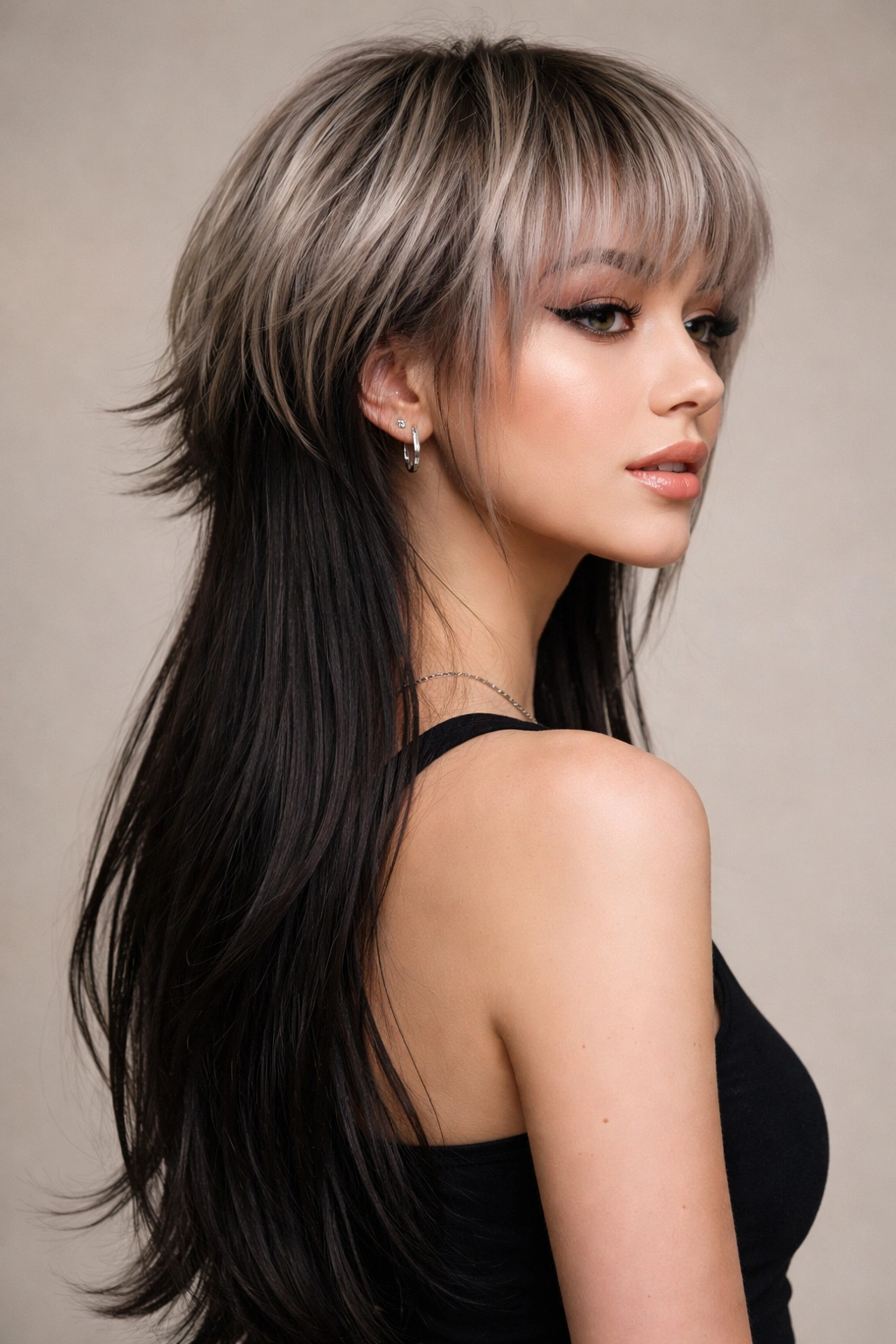 Close-up of The Classic Jellyfish haircut with textured crown and long underneath