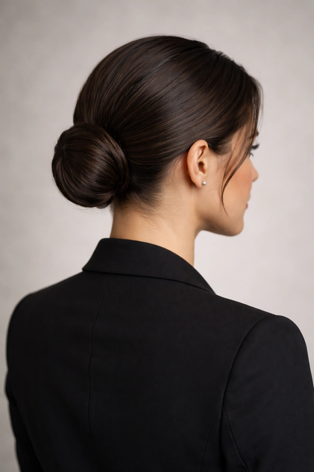 10 Hairstyles For Women In Professional Attire 1 Close-up of a polished low bun at the nape, professional workplace hairstyle