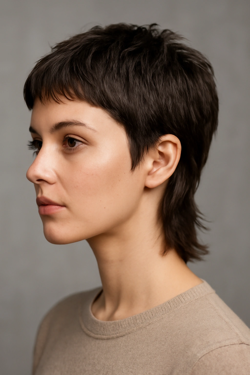 25 Mullet Haircuts for Women You'll Actually Love 1 Classic Short Mullet hairstyle on a female model with textured top and longer back