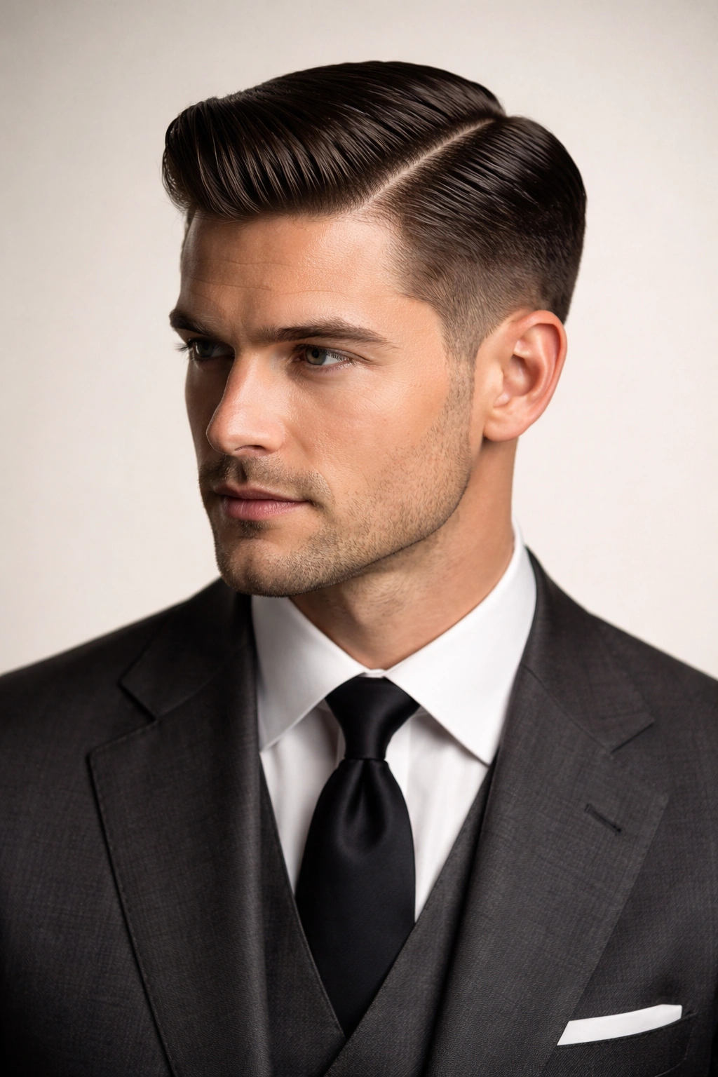 Profile of man with classic side-part hairstyle