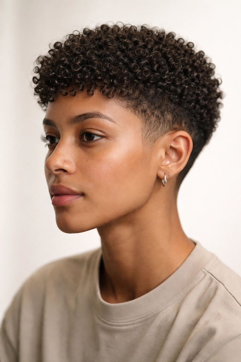 10 Curly Crop Haircuts For A Fresh Bold Look 1 Close-up of a person with a classic textured crop hairstyle, short uniform curls.