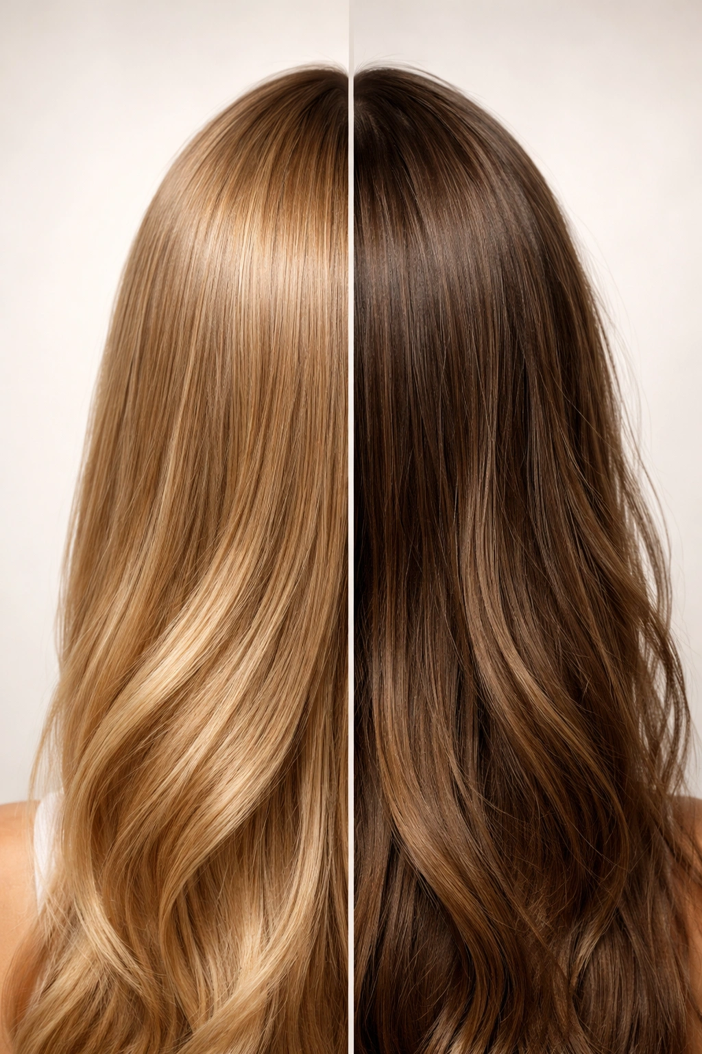 Hair split into clean and oilier halves showing contrast in texture