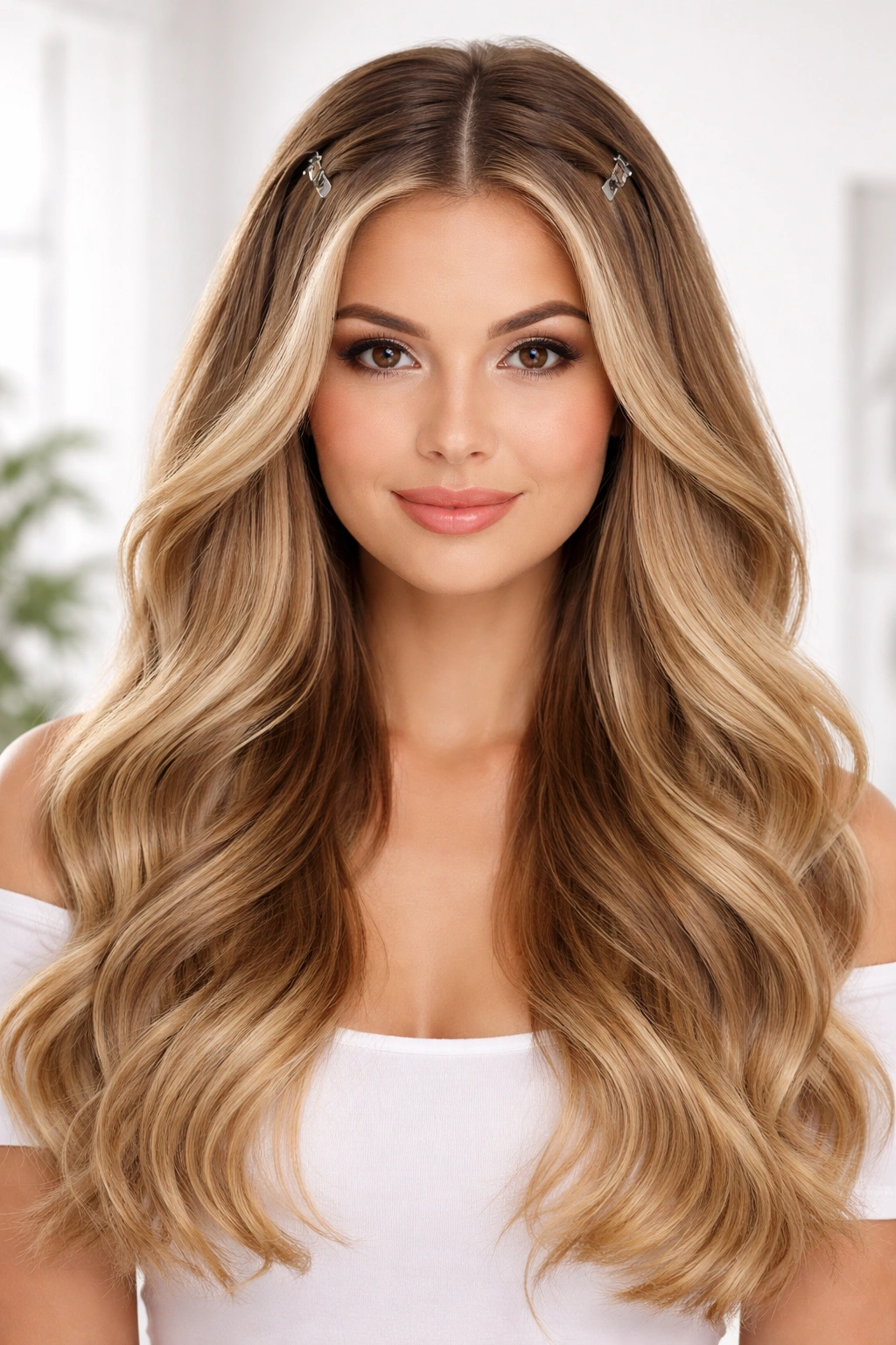 Head with blended clip-ins showing proper placement for a natural look