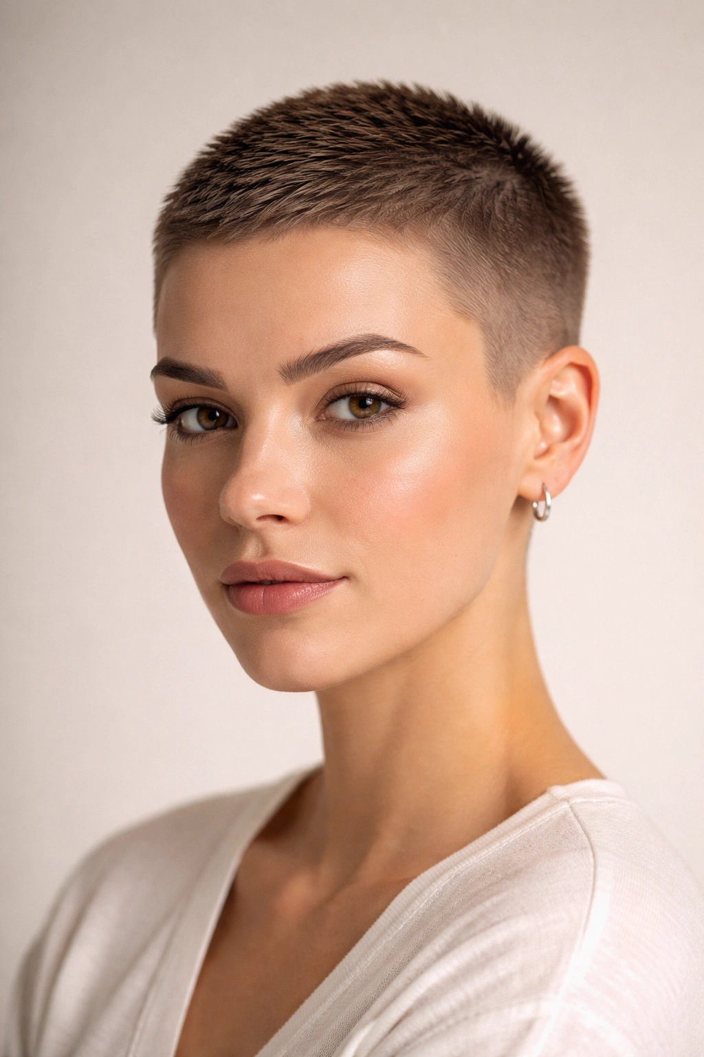 Clippered buzz cut with a slightly longer textured crown