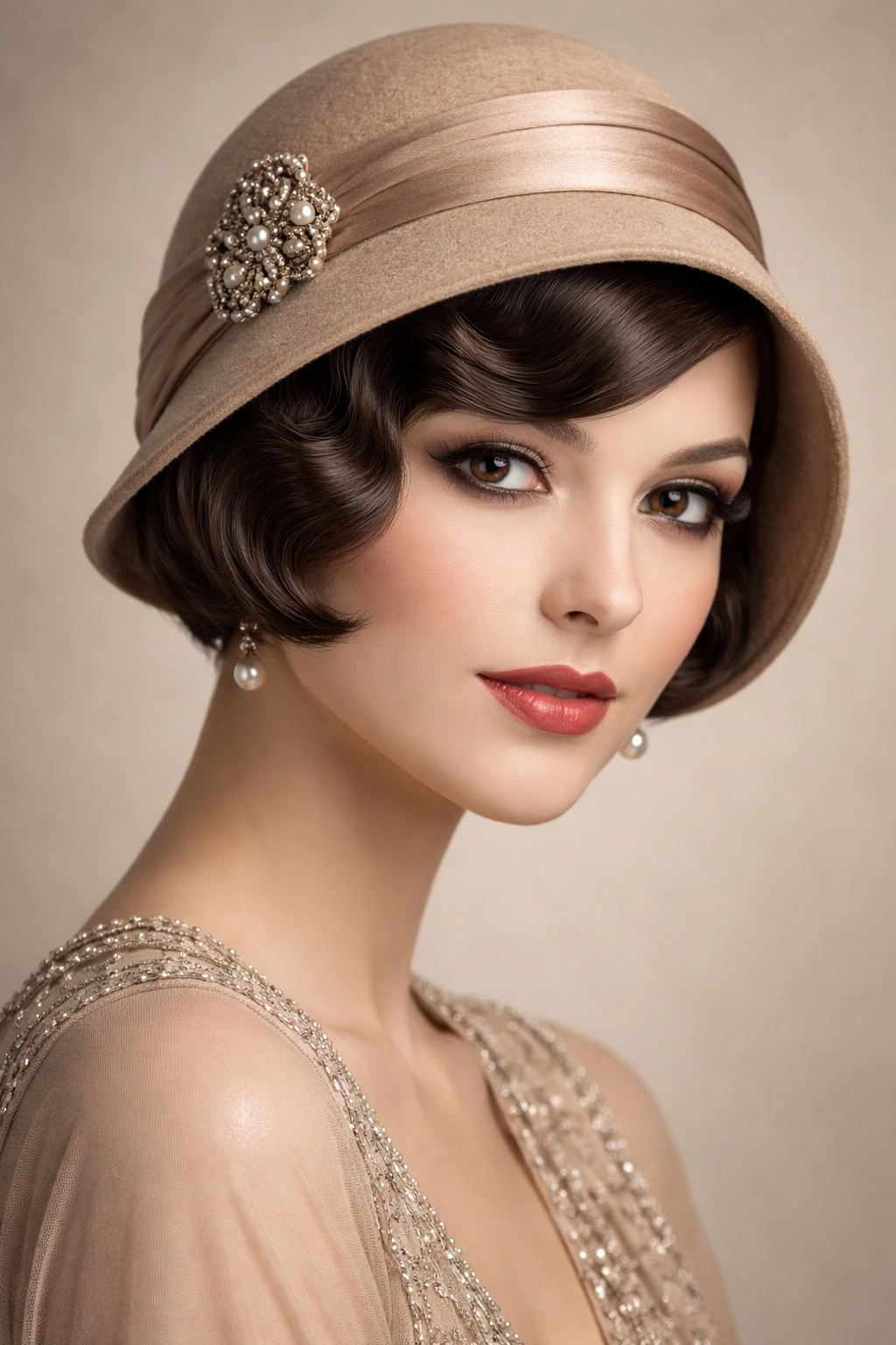 Portrait of a cloche-compatible bob with a sleek compact silhouette