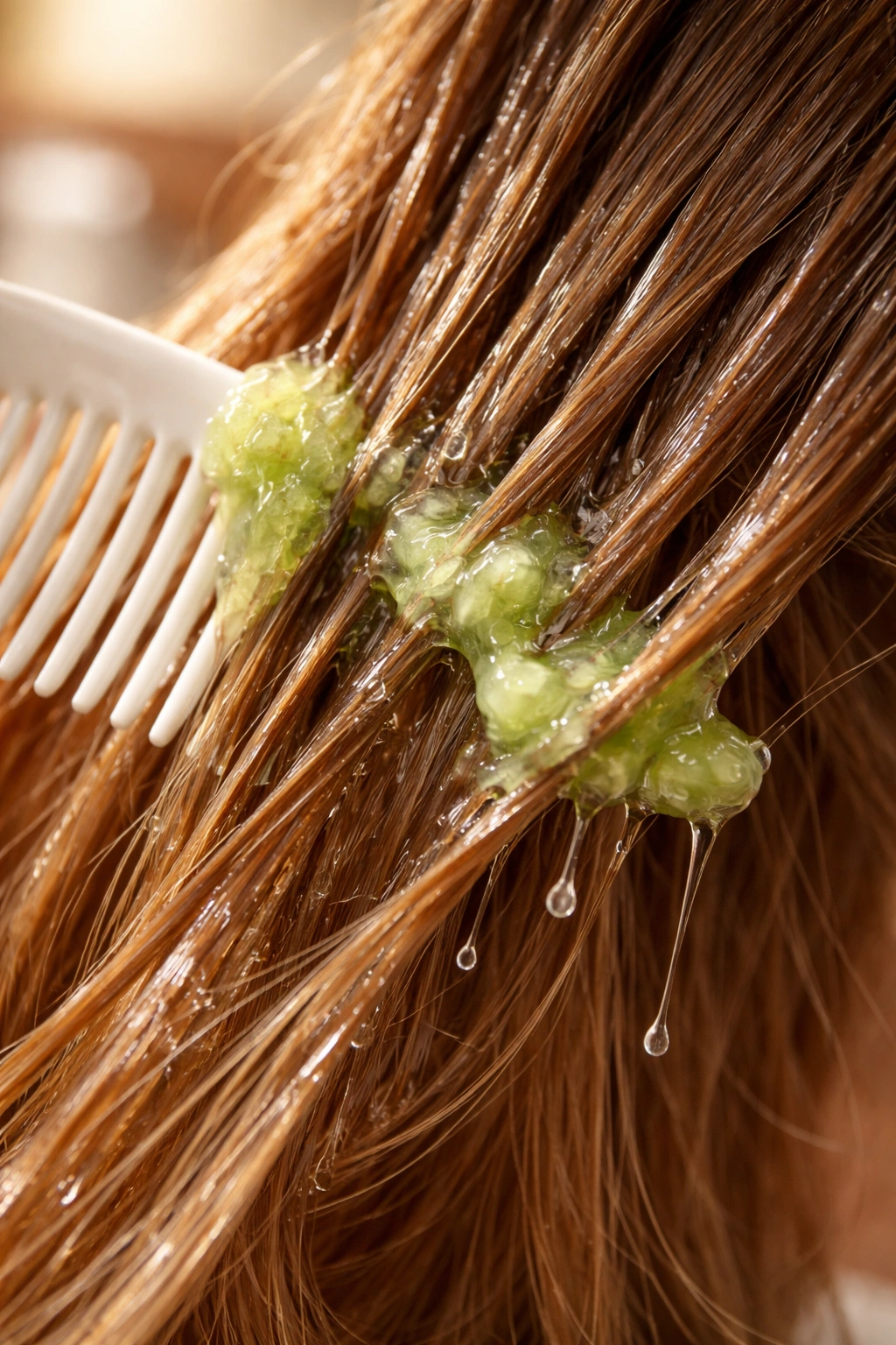 Hair coated with melted coconut oil loosening slime