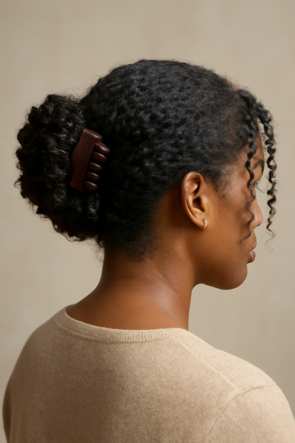 10 Claw Clip Hairstyles That Work for Black Hair 10 Back/side view of a loose coil bun secured with a horizontal claw clip