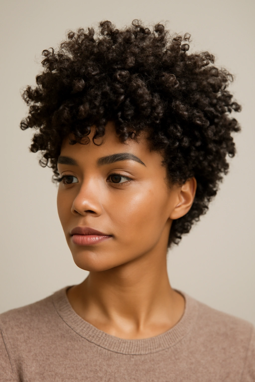 Close-up of tight defined curls forming a voluminous crown
