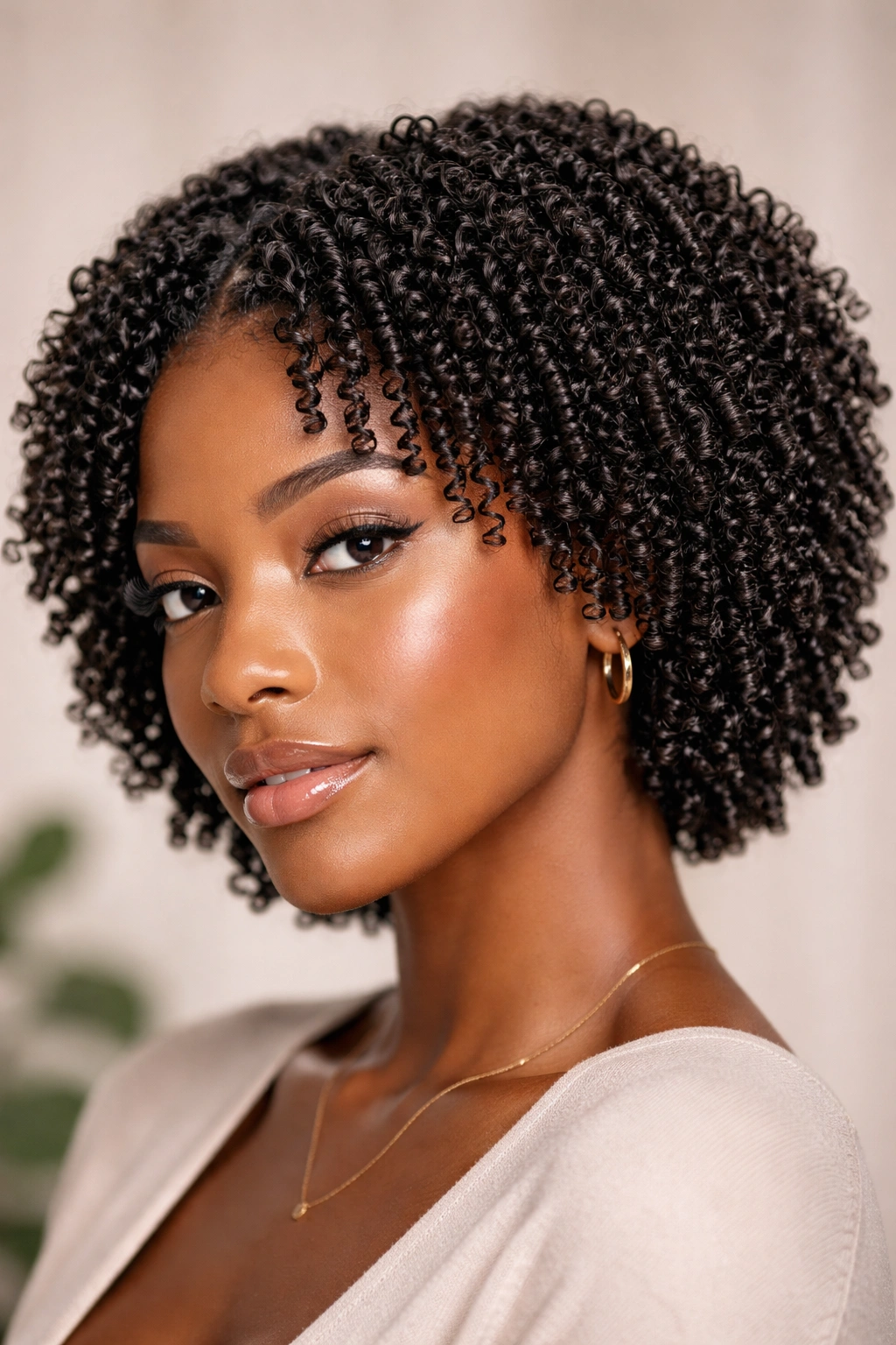 Tiny finger coils on 3b-4b coily hair with defined pattern