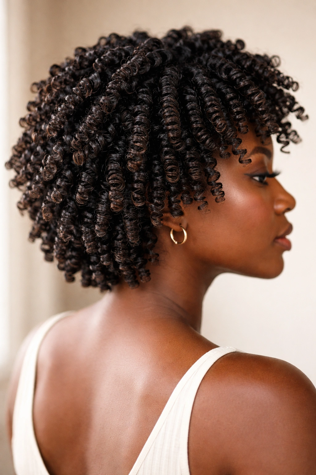 Defined coils created by coil-out technique on natural hair