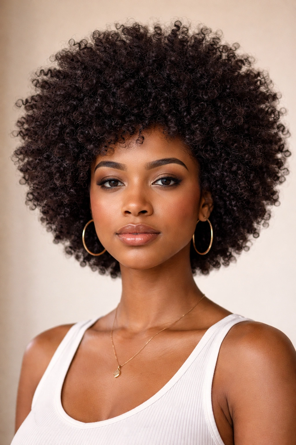 12 Short Curly Looks Suited To Every Curl Type 4 Frontal portrait of a person with a voluminous coily Afro