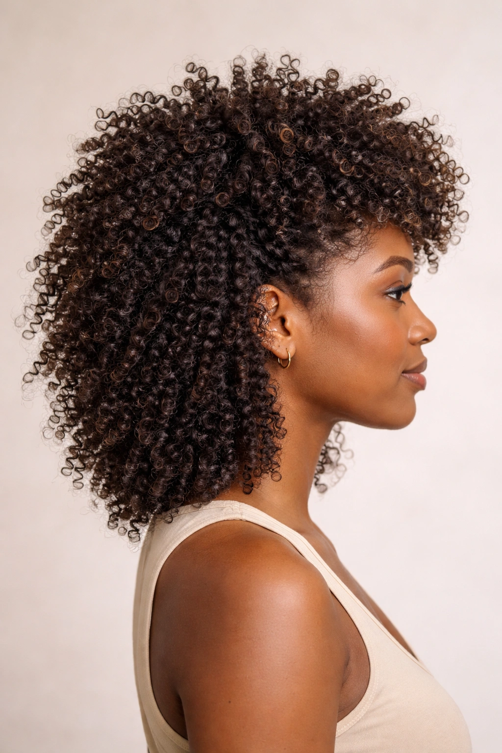 Crown-cut coily hairstyle showing lifted crown and longer sides