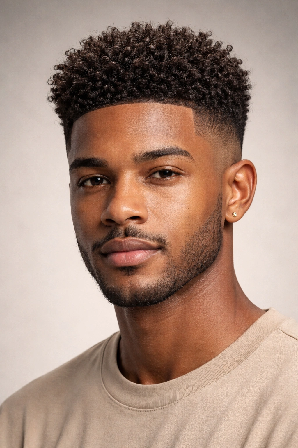 Coily Crown hairstyle with fade sides and tall textured crown.
