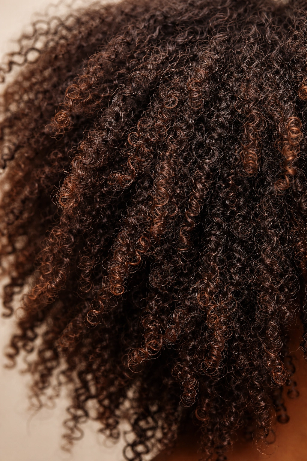 Close-up of dry, frizzy coily hair texture.