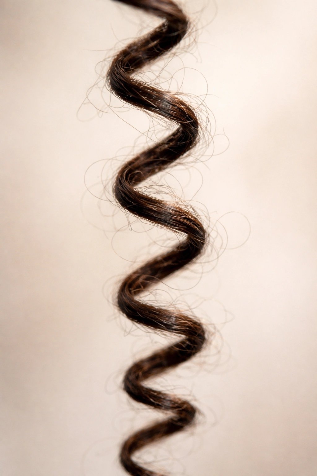 Close-up of a coily hair strand showing bends and porosity.