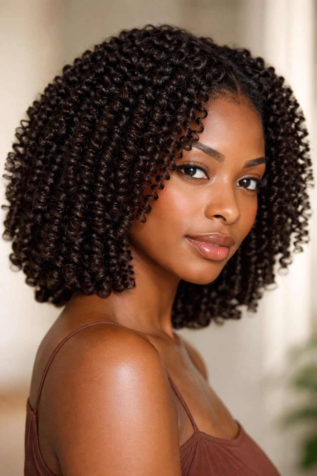 20 Shoulder Length Haircuts By Hair Type 19 Close-up of shoulder-length coily hair with defined, moisturized coils