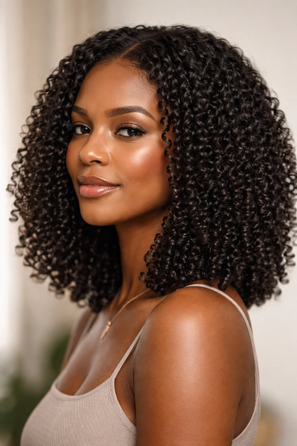 Coily lob hairstyle showing shoulder-length length and defined coils