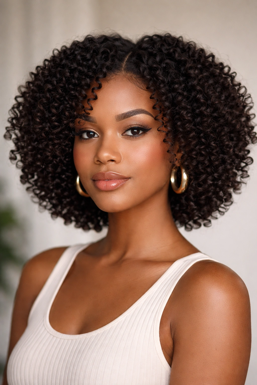 Coily twist-out bob with defined springy coils