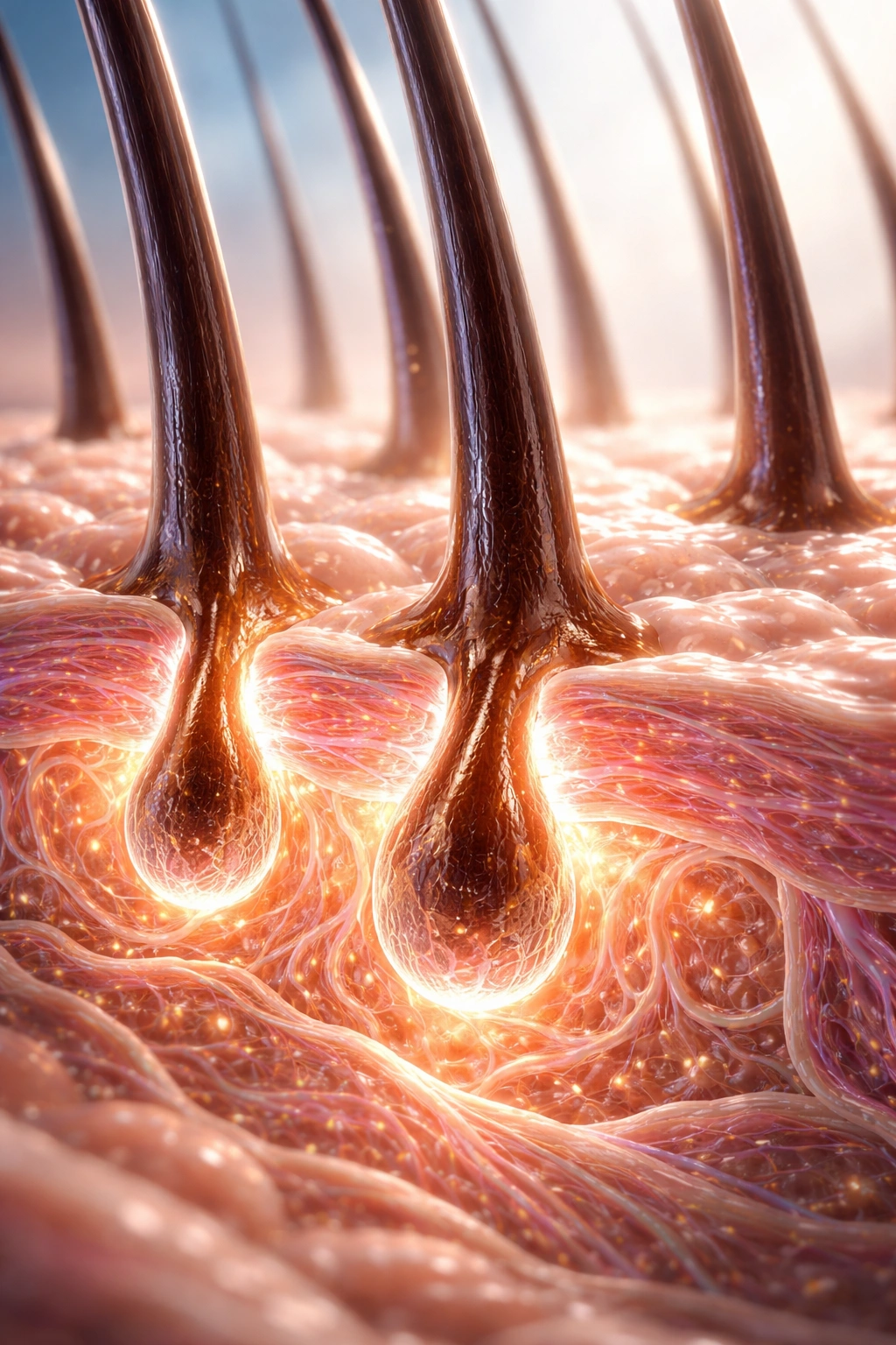 Healthy scalp with enhanced dermal collagen around hair follicles