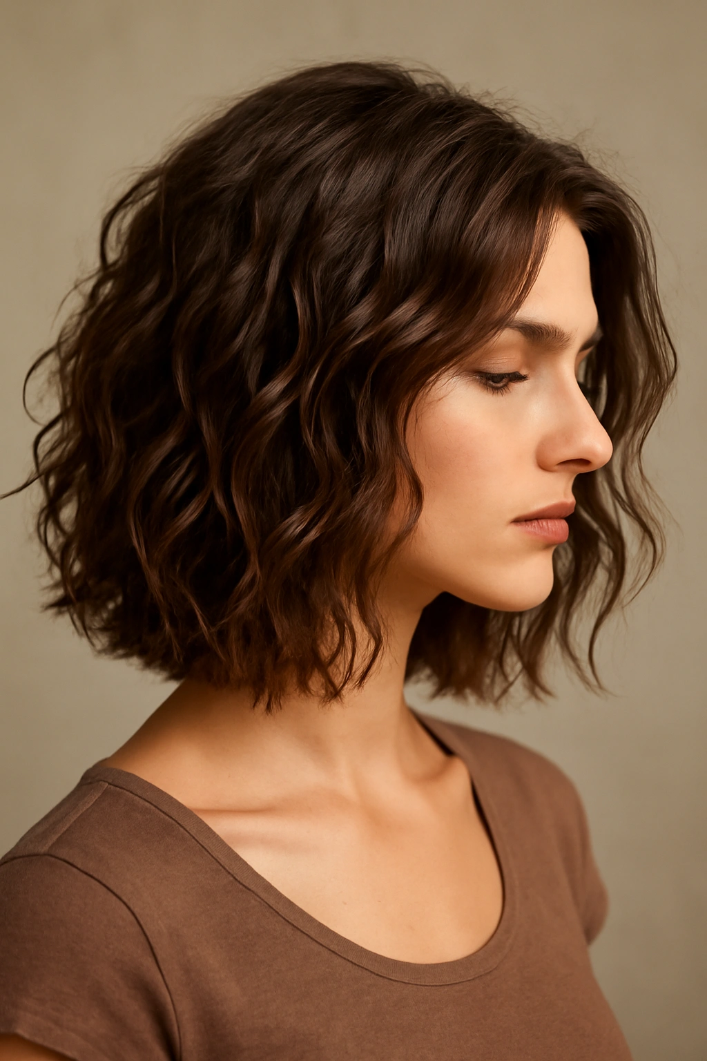 Shoulder-length waves with multi-directional movement and collarbone silhouette
