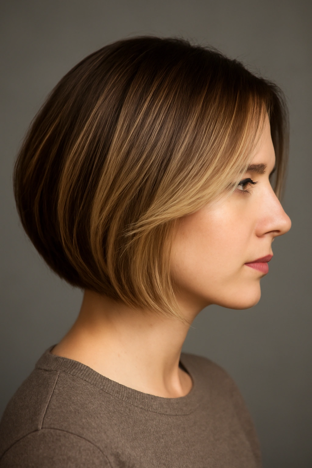 Medium-length color-blocked bob with darker base and lighter front pieces