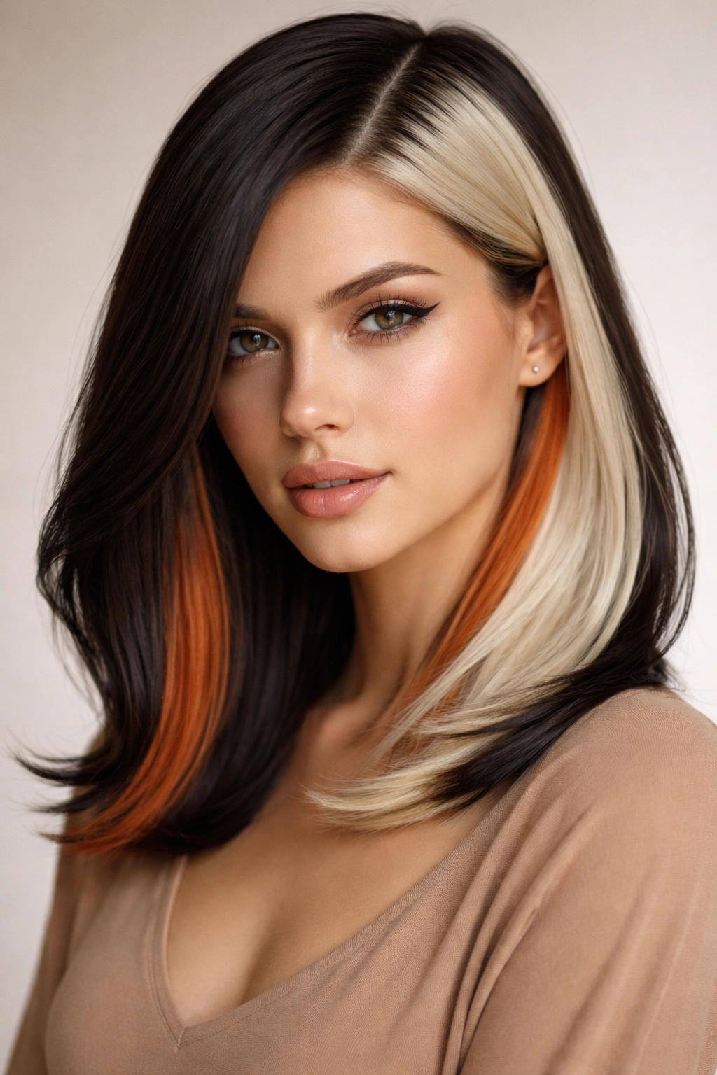 12 Side Part Hairstyles Everyone Is Getting Now 11 Side-part hairstyle with color-blocked sections in contrasting colors