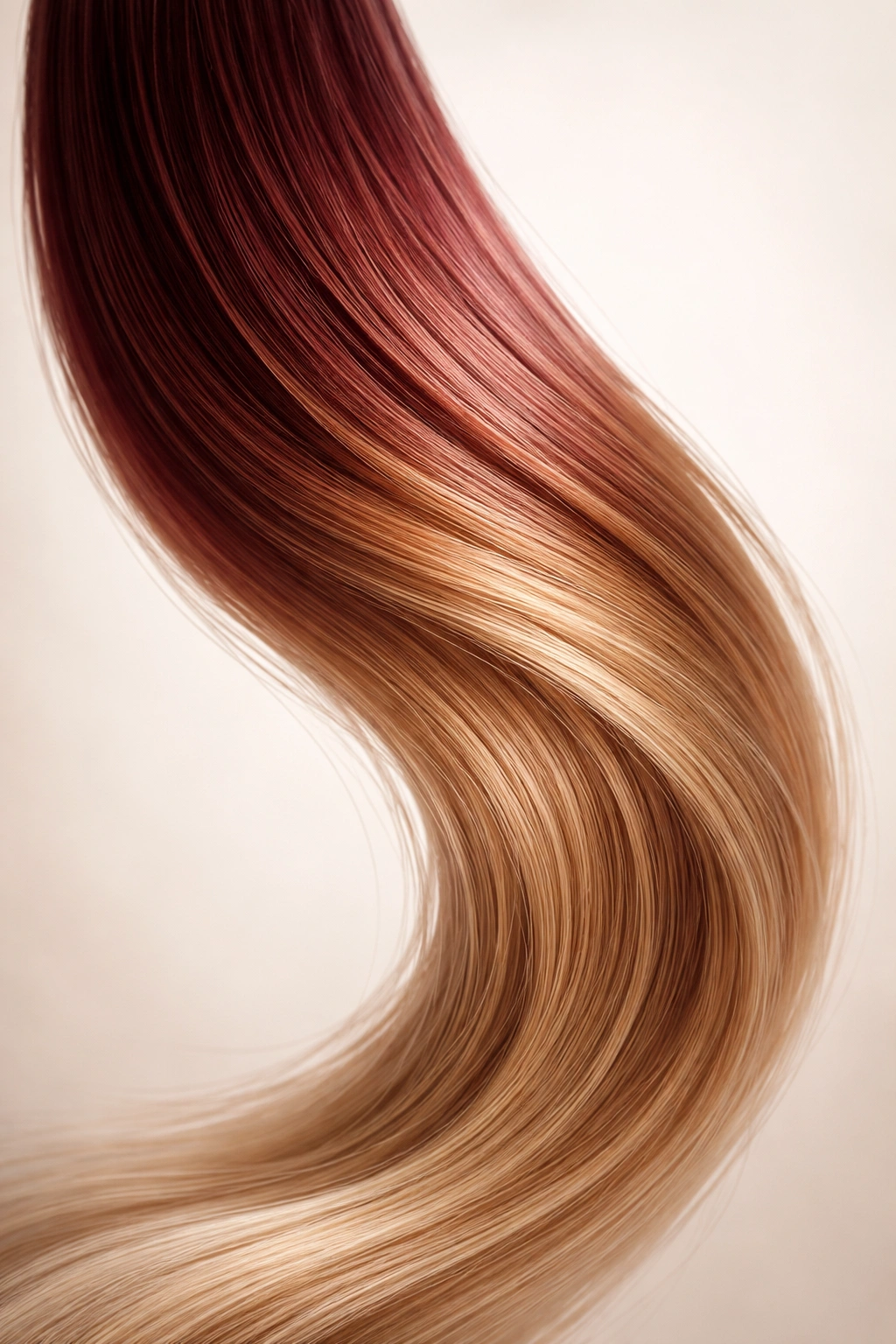 Close-up of a hair strand showing color gradient fade
