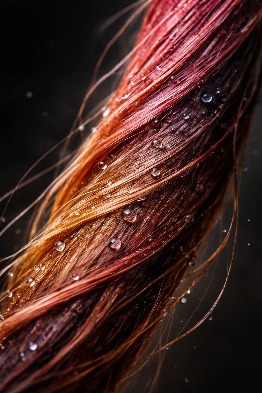 Close-up of color-treated hair showing fading color and rough texture