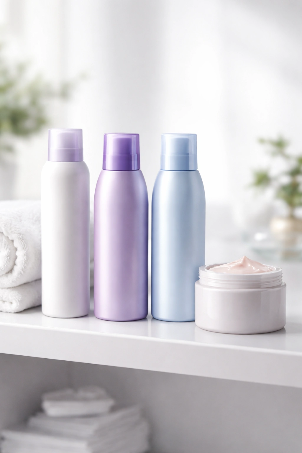 Bottles of color-protecting hair care products displayed on a clean shelf